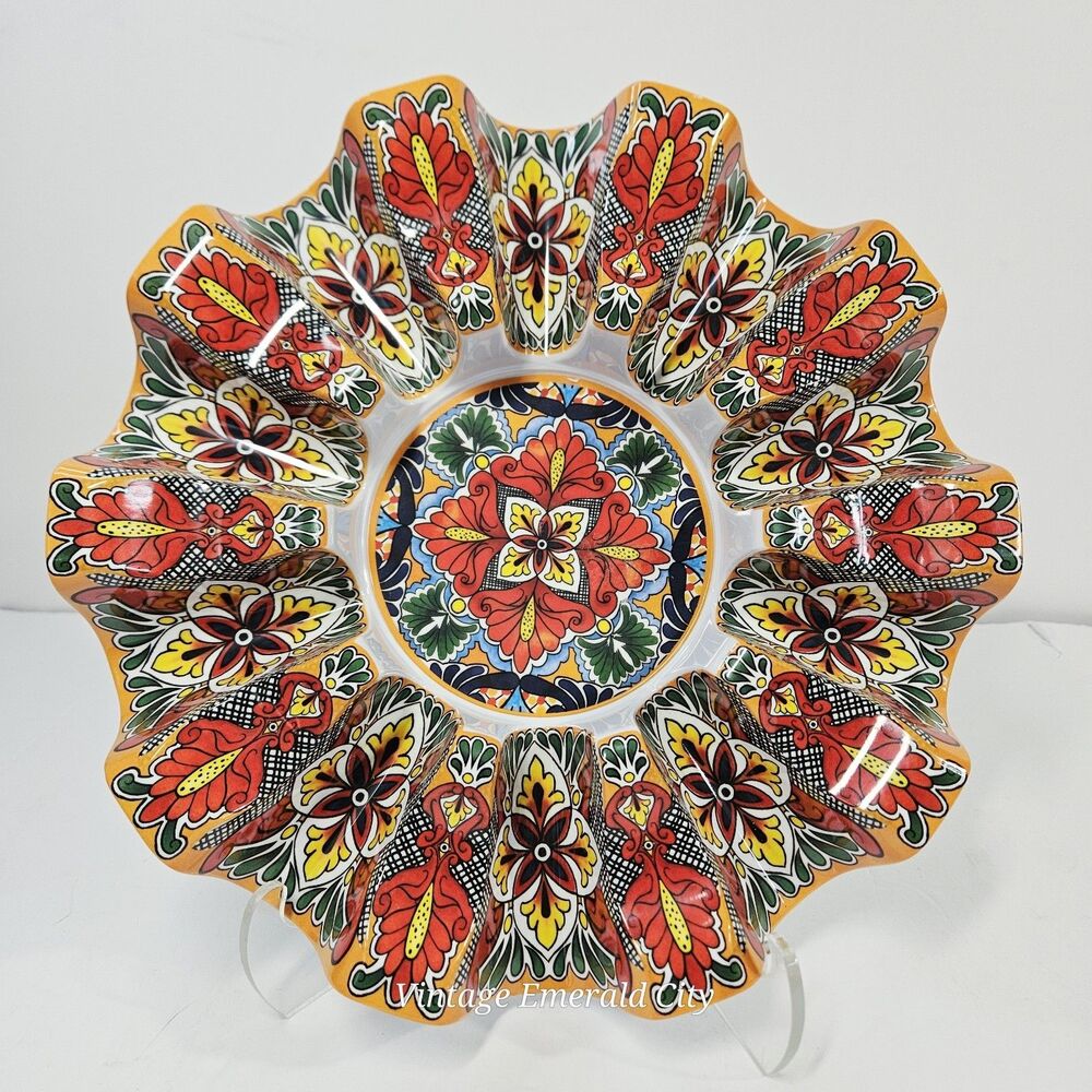 Prepara 10 Slot Taco Carousel Serving Tray Melamine Colorful Talavera Mosaic 12"